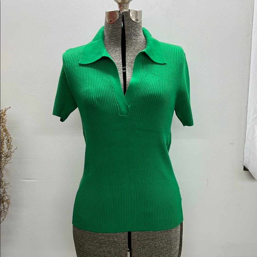 Anthropologie Green Ribbed Polo Sweater | Size L - NWOT